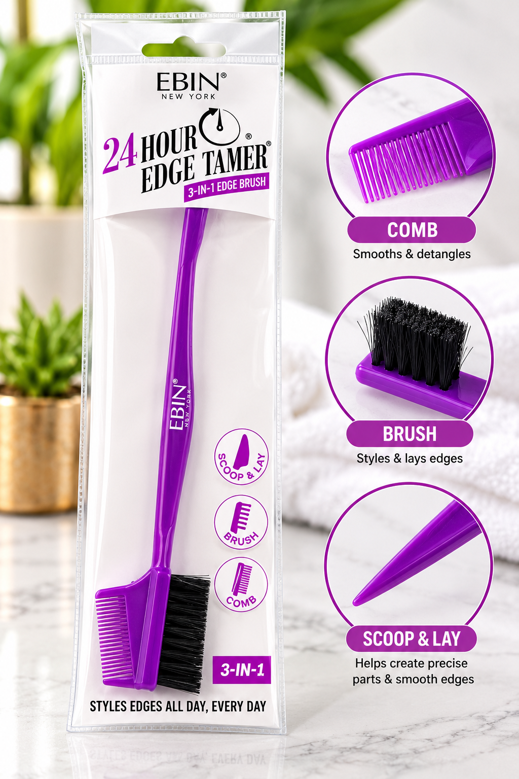 EBIN 24HR Edge Tamer 3-in-1 Edge Brush
